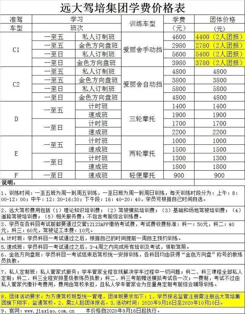 学车价格